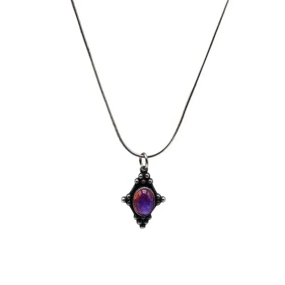 Vintage Purple Red Dragon's Beath Sterling Silver Pendant Necklace 18in - Picture 1 of 7